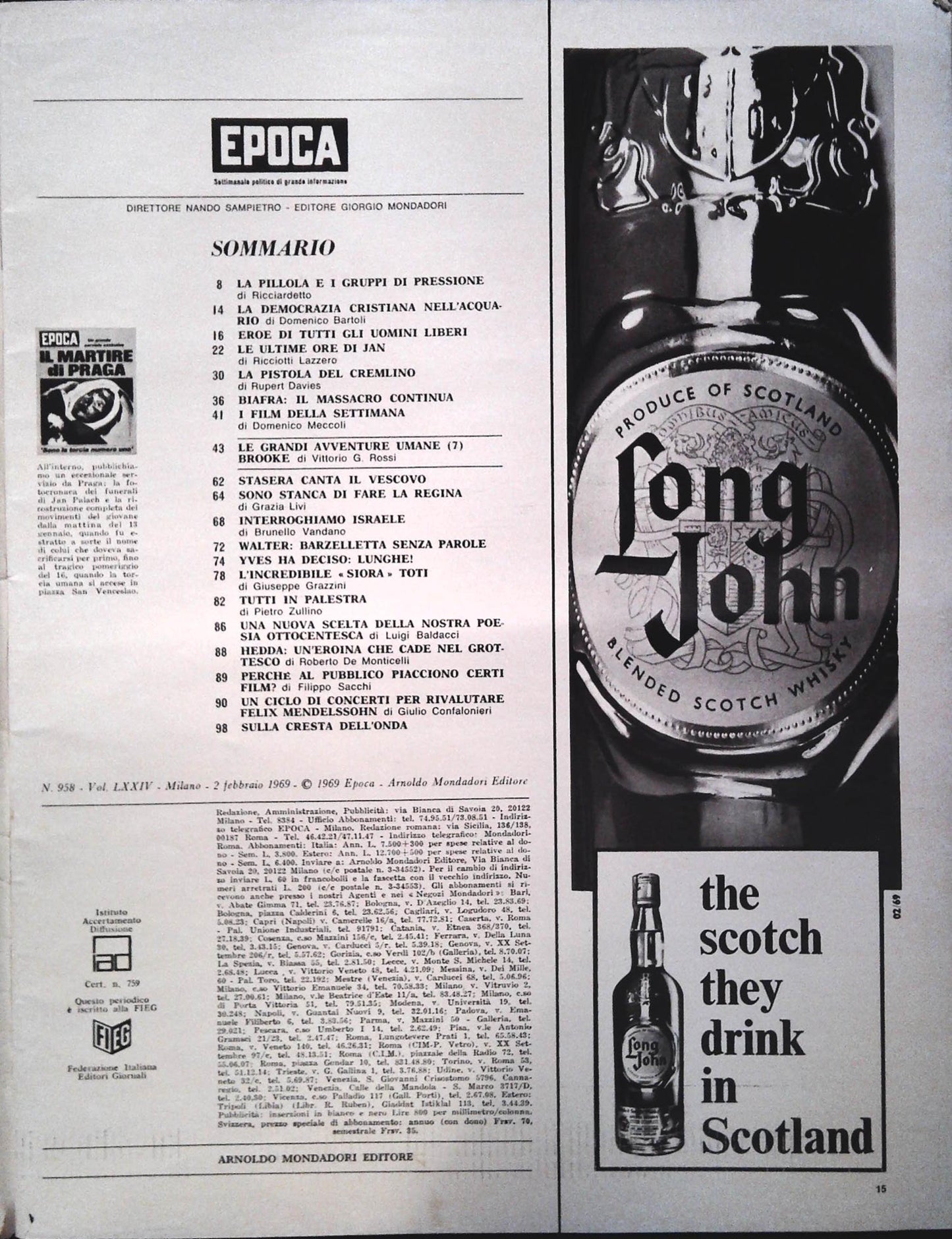 EPOCA 2 FEBBRAIO 1969 - JAN PALACH