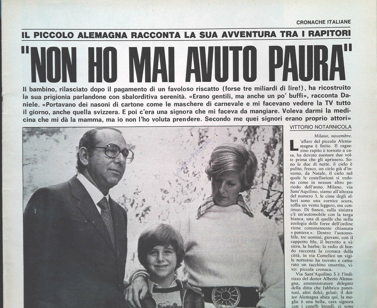 RAPIMENTO ALEMAGNA - NON HO MAI AVUTO PAURA - CLIPPING-RITAGLI DI GIORNALE
