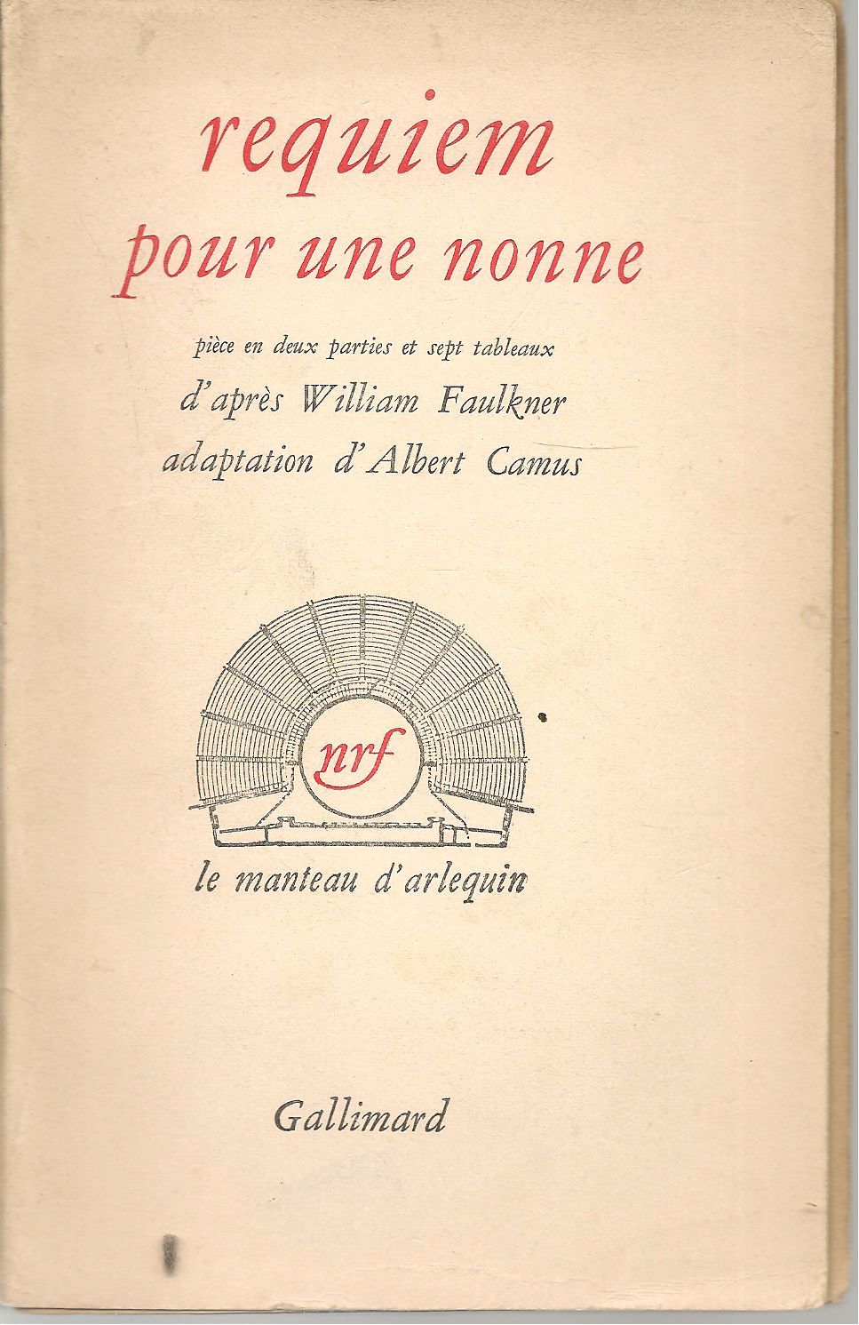 REQUIEM POUR UNE NONNE - WILLIAM FAULKNER - ADAPTATION ALBERT CAMUS-FRENCH TEXT