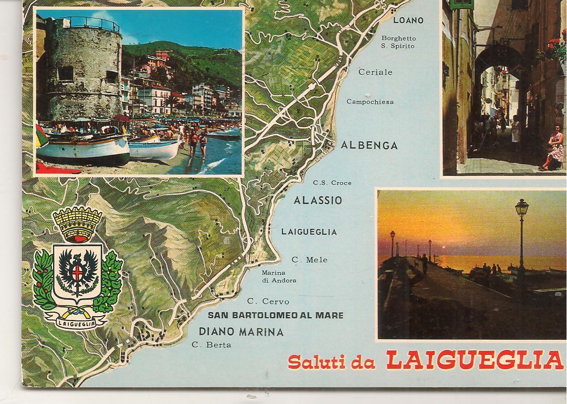SALUTI DA LAIGUEGLIA - TRE VEDUTE CON CARTINA - V1985