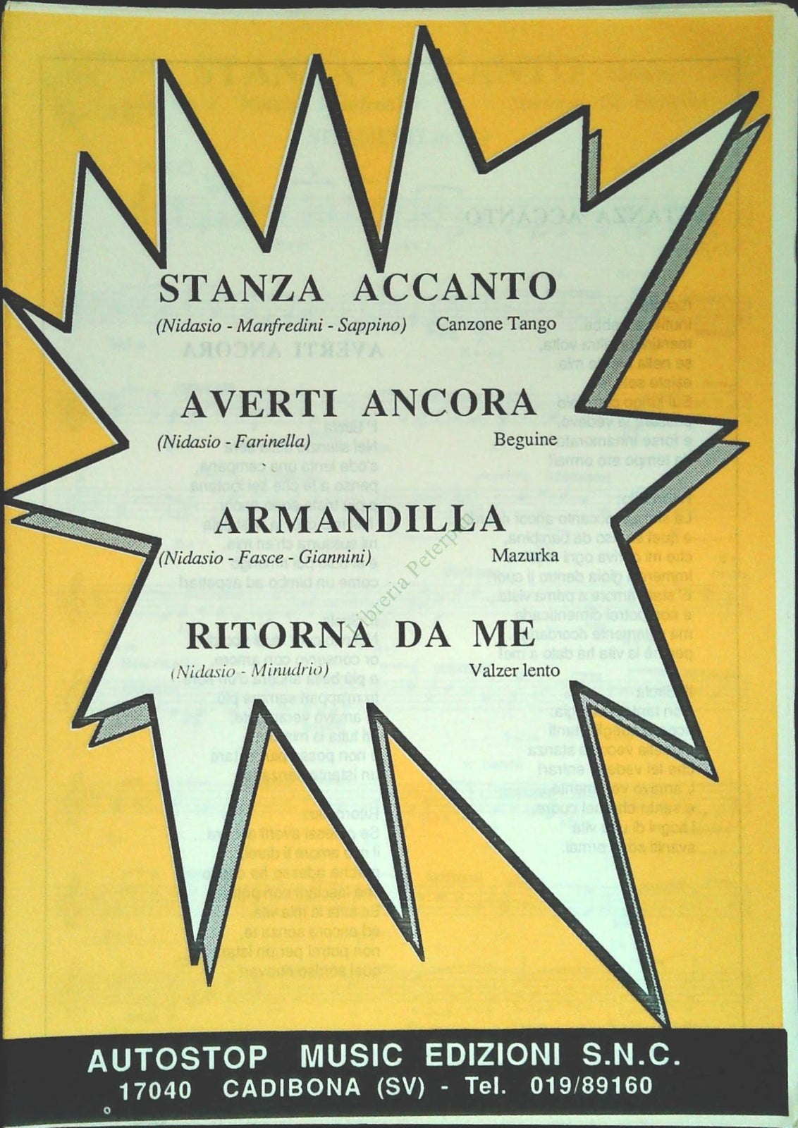 STANZA ACCANTO.tango-AVERTI ANCORA.beguine-ARMANDILLA.mazurka - SPARTITO