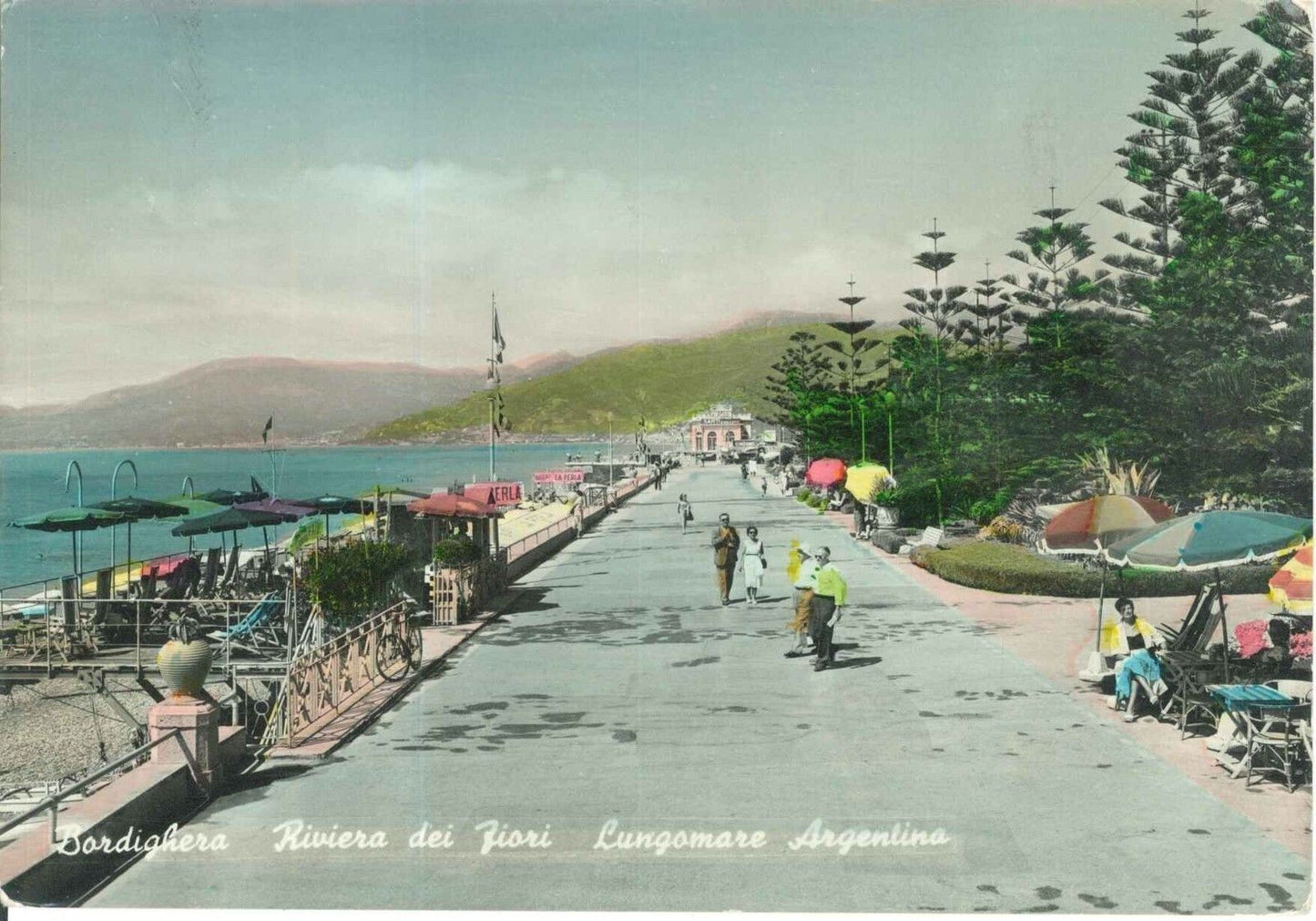 BORDIGHERA - LUNGOMARE ARGENTINA - V1954 ACQUARELLATA