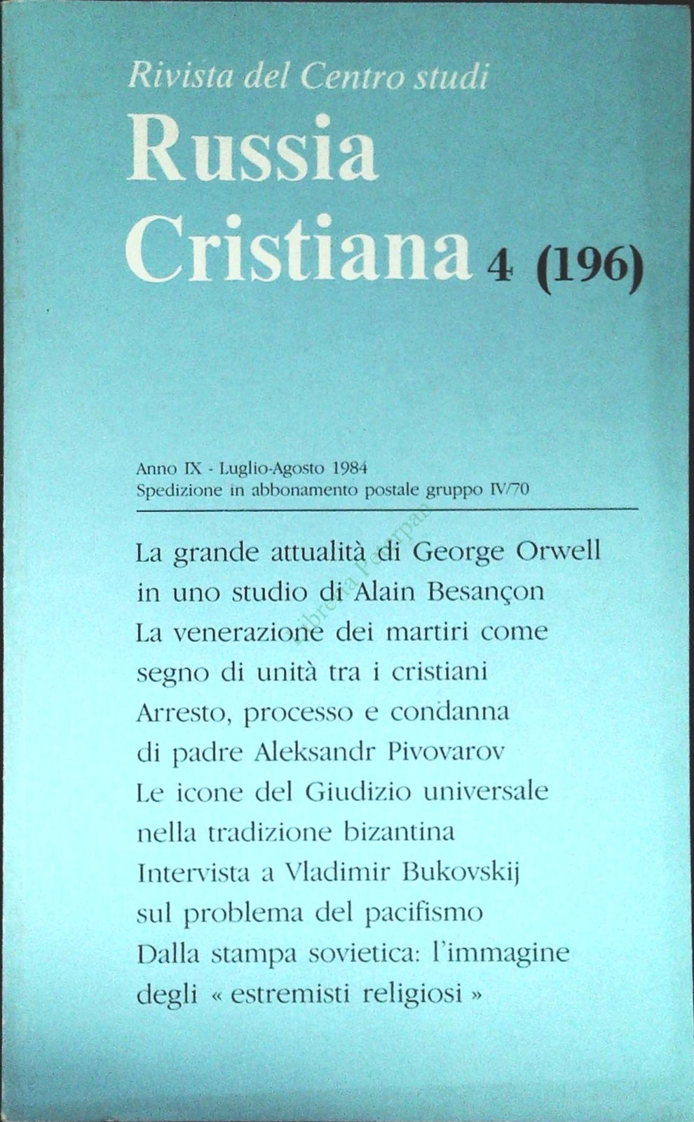 RUSSIA CRISTIANA N. 196 - LUGLIO-AGOSTO 1984