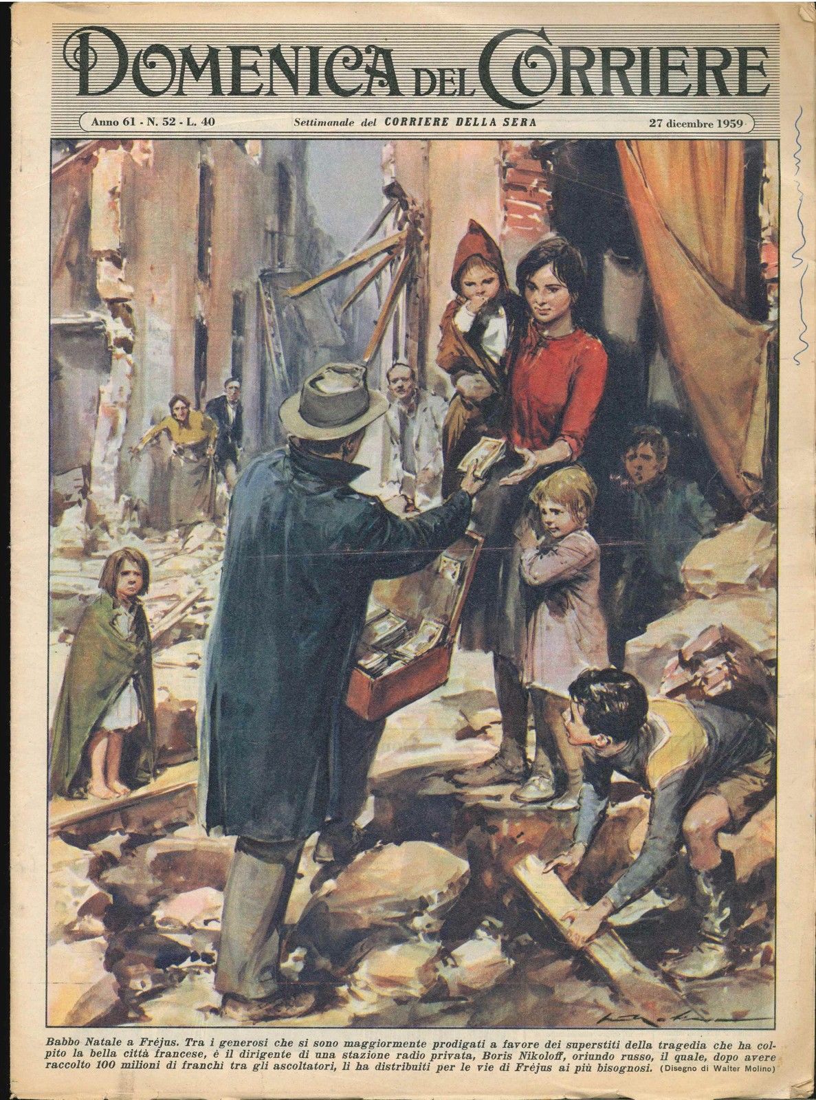 DOMENICA DEL CORRIERE N 52 - 27 DICEMBRE 1959 - ILLUSTRATORE WALTER MOLINO