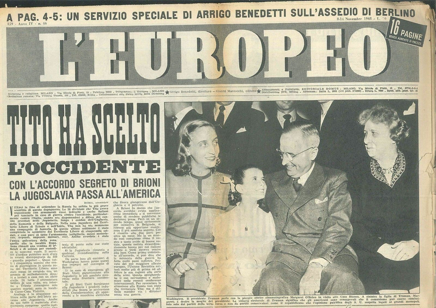 L'EUROPEO - ANO IV° - N 46 - 8 - 14 NOVEMBRE 1948