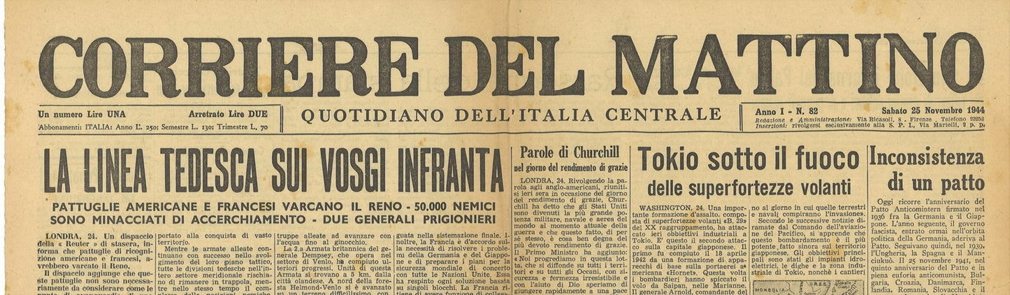 CORRIERE DEL MATTINO 25 NOVEMBRE 1944 - VOSGI - TOKIO - FAENZA
