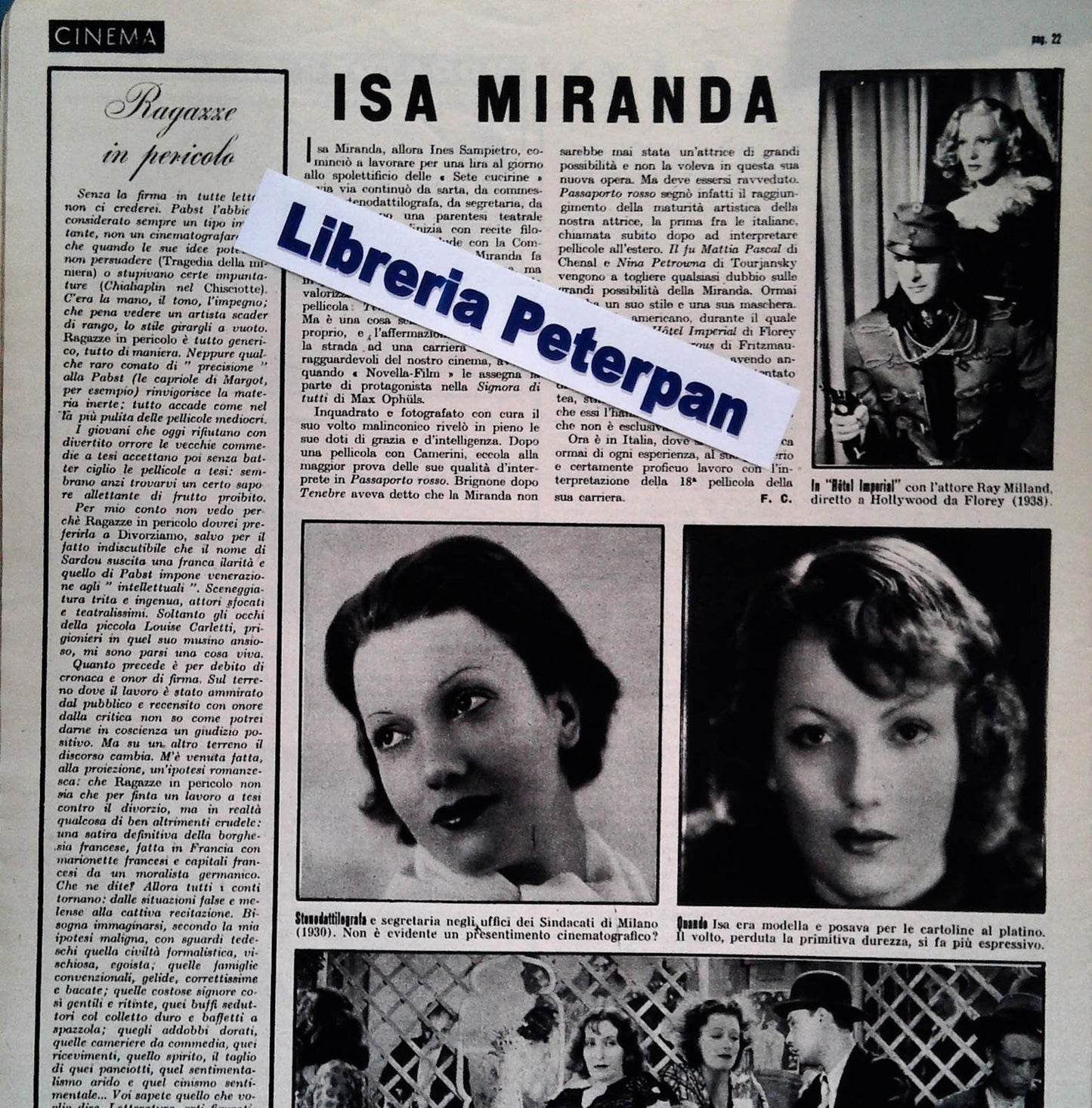 ISA MIRANDA - CLIPPING - IL TEMPO 1940 - RITAGLI DI GIORNALE