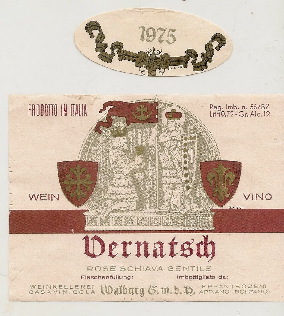 VERNATSCH - ROSE' SCHIAVA GENTILE - ETICHETTA VINO