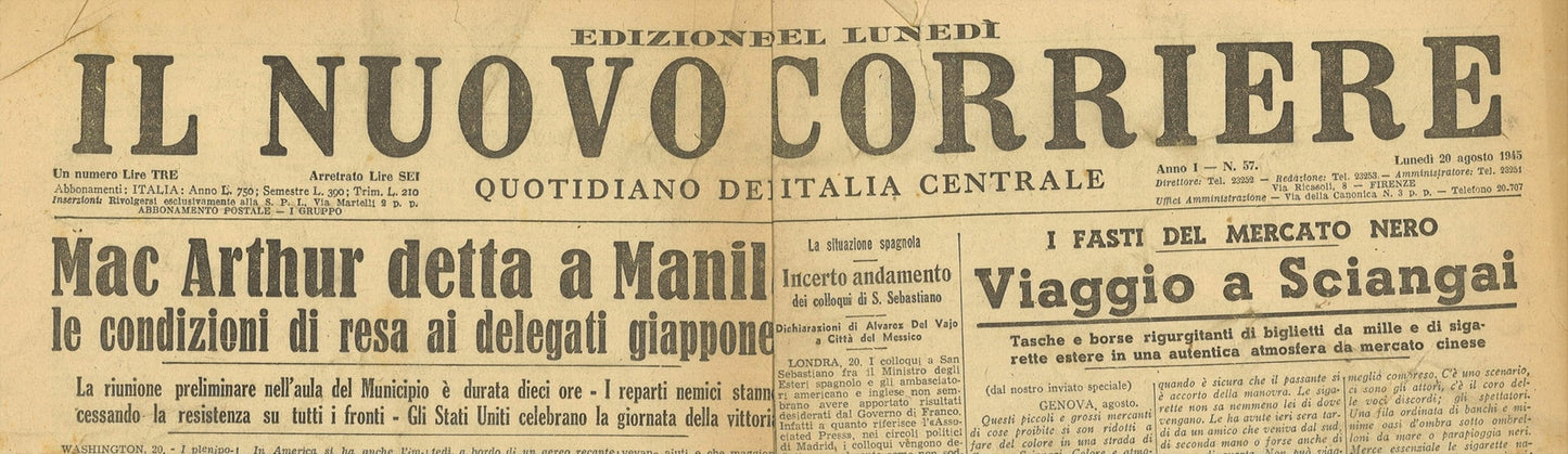 CORRIERE DEL MATTINO AGOSTO 1945 - MAC ARTHUR E RESA GIAPPONE