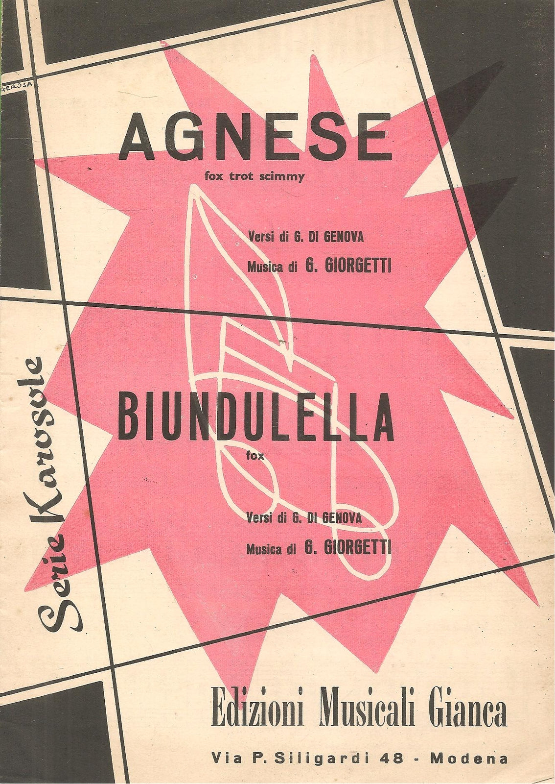 AGNESE. fox trot - BIUNDULELLA.fox - SPARTITO-SHEET MUSIC