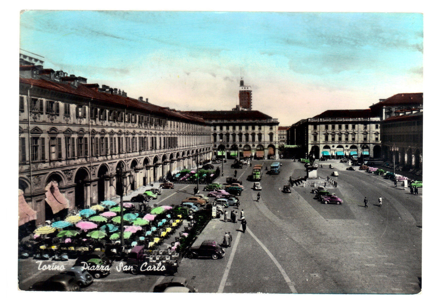 TORINO - PIAZZA SAN CARLO - V1957 - ACQUERELLATA