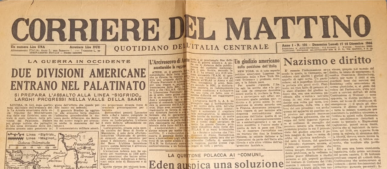 CORRIERE DEL MATTINO 17-18 DICEMBRE 1944 - PALATINATO-EDEN E QUESTIONE POLACCA