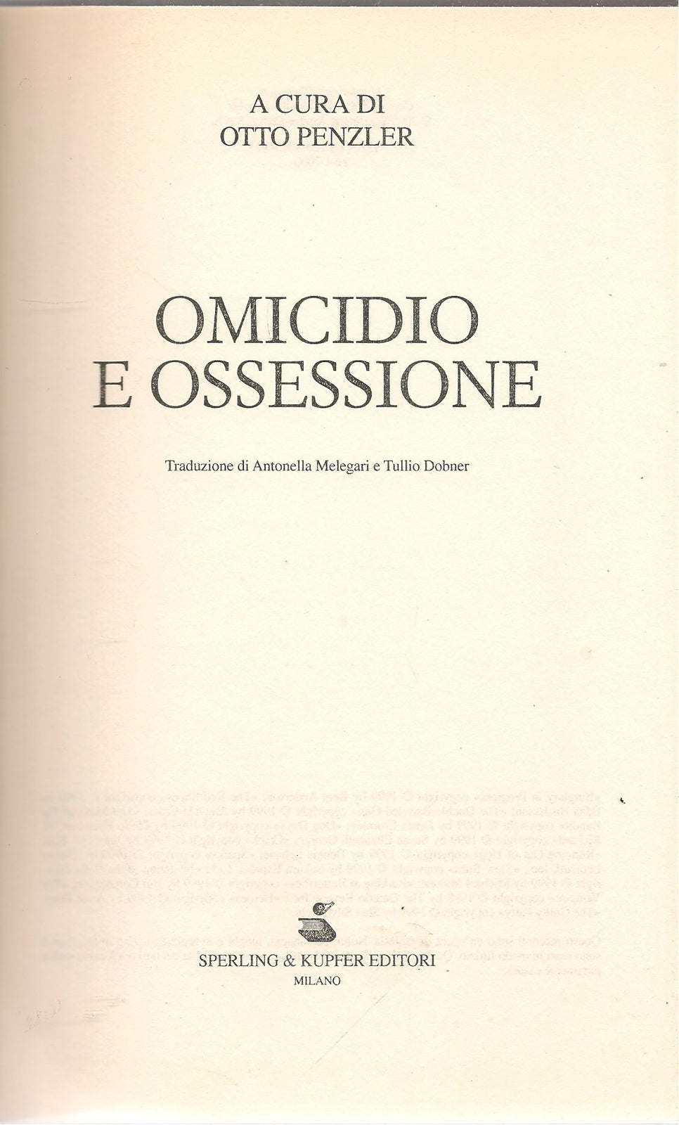 OMICIDIO E OSSESSIONE - OTTO PLENSER CUR.