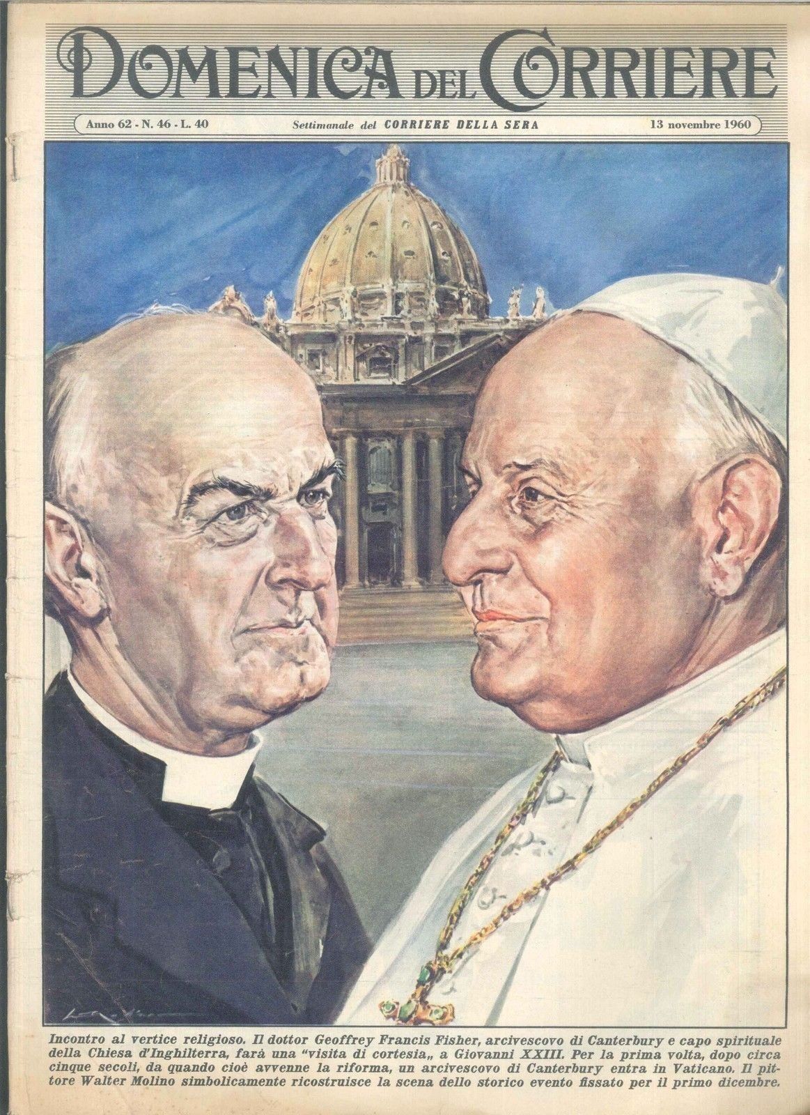 DOMENICA DEL CORRIERE N 46 - 13 NOVEMBRE 1960 - ILL. WALTER MOLINO