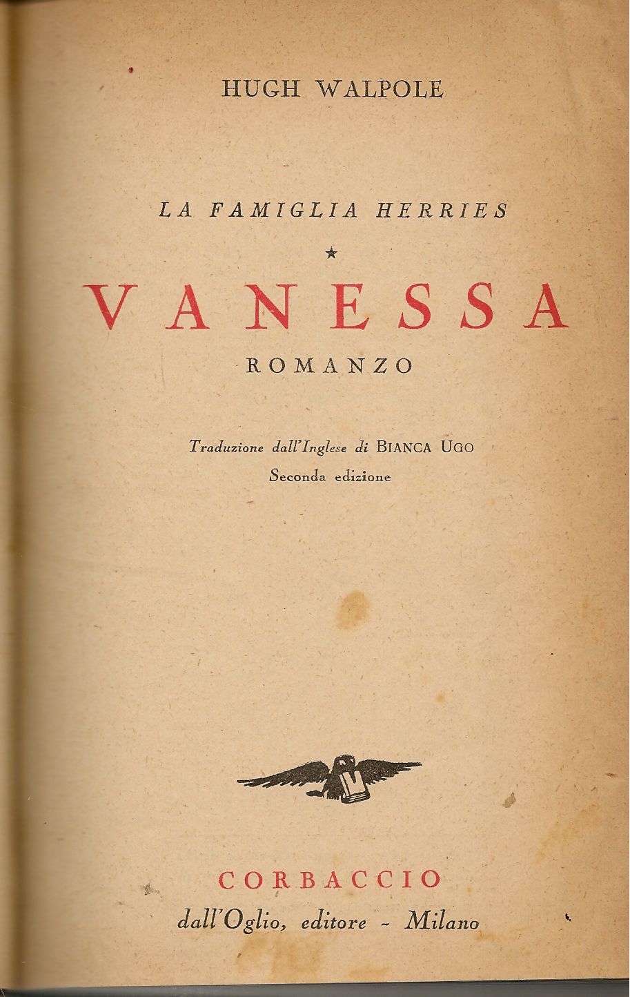 VANESSA - HUGH WALPOLE DALL'OGLIO 1939