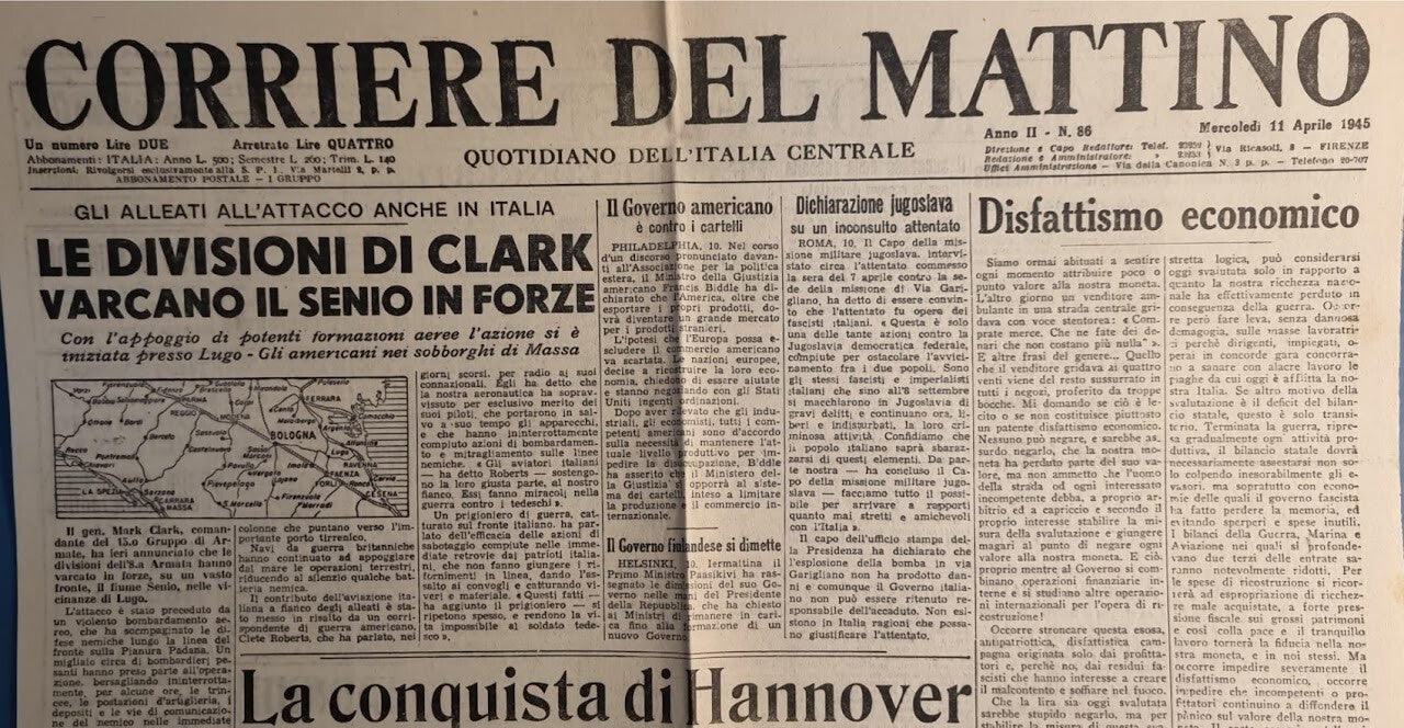 CORRIERE DEL MATTINO 11 APRILE 1945 - SENIO - HANNOVER - VIENNA
