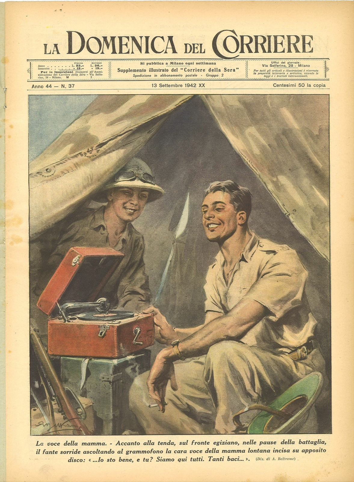 DOMENICA DEL CORRIERE N. 37 - 13 SETTEMBRE 1942 ILL. A. BELTRAME