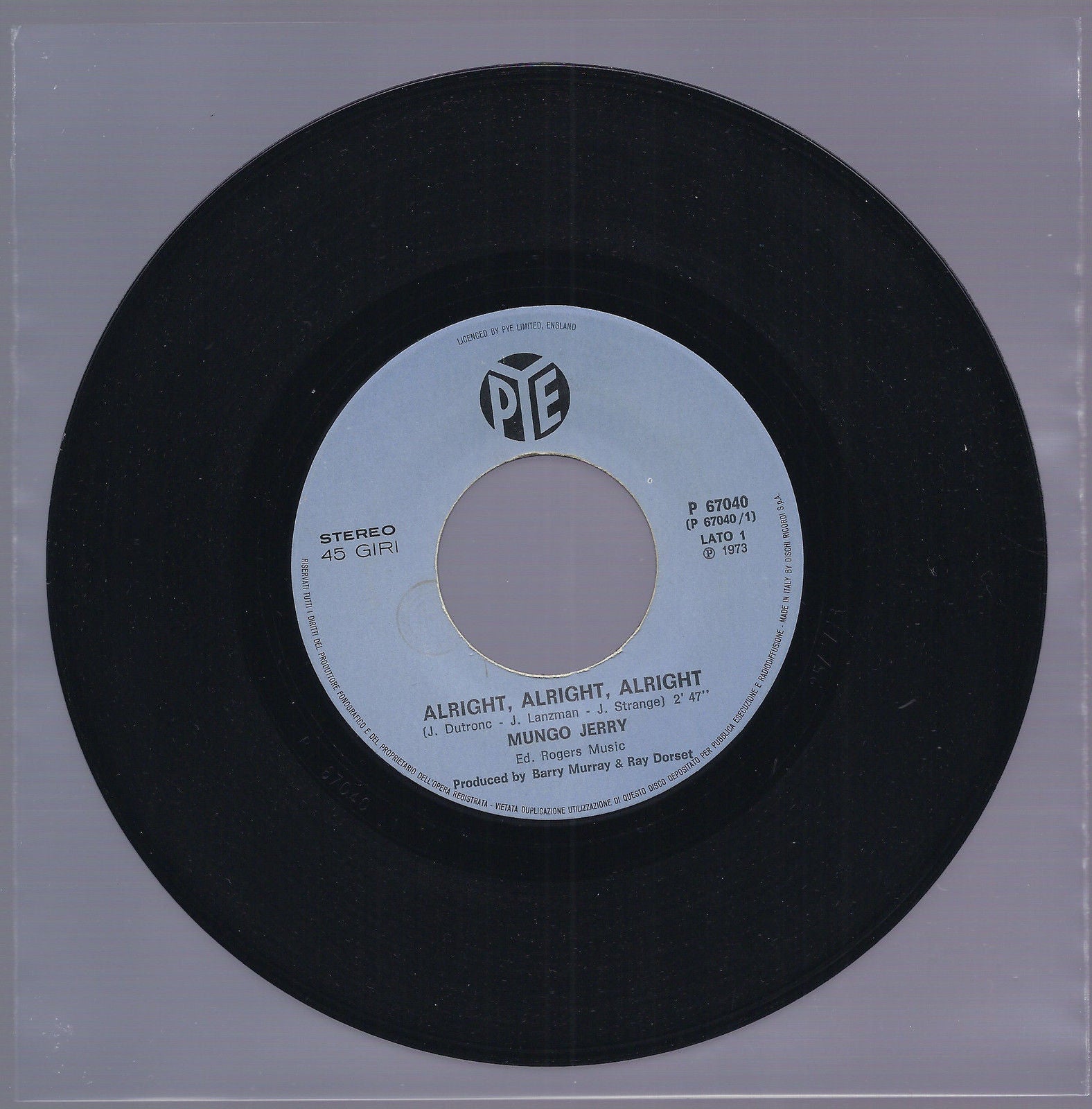 ALRIGHT, ALRIGHT, ALRIGHT - LITTLE MISS HIPSHAKE == MUNGO JERRY