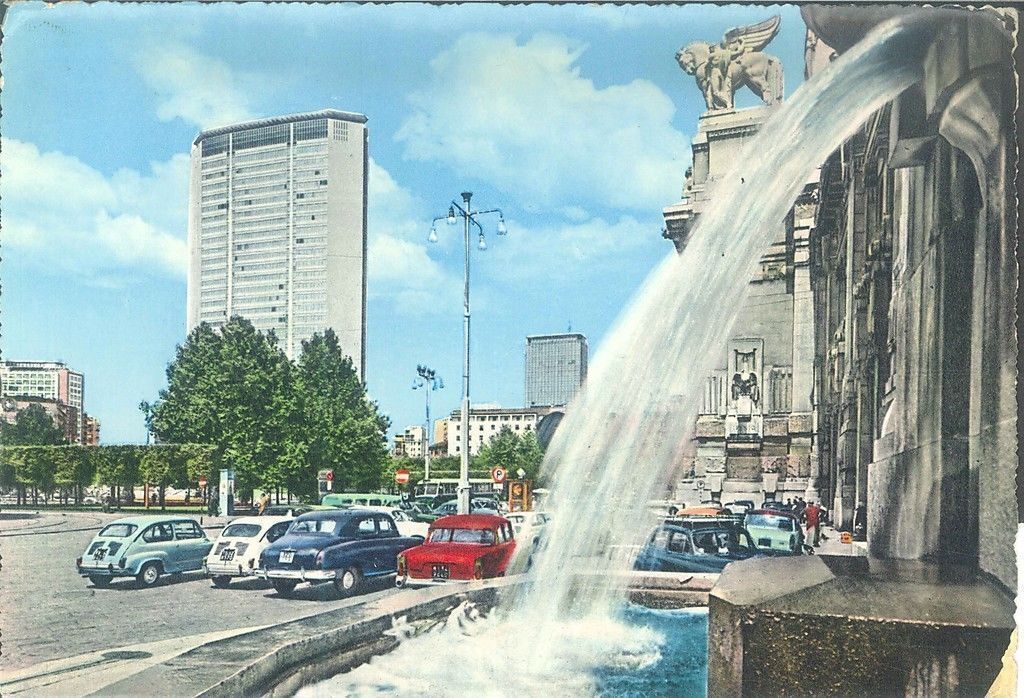 MILANO - PIAZZA DUCA D'AOSTA - V1964 - ACQUARELLATA