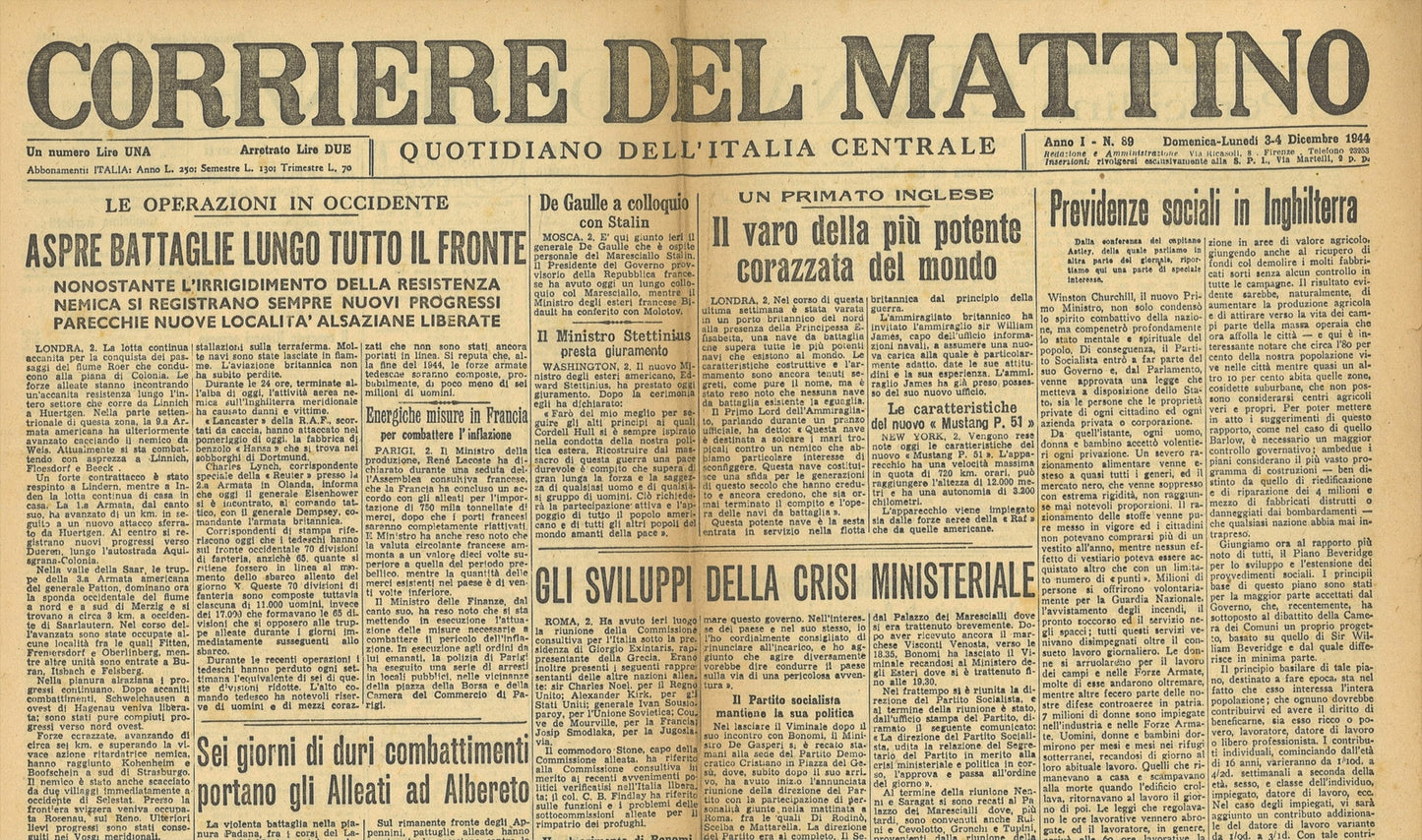 CORRIERE DEL MATTINO 3-4 DICEMBRE 1944 - ALBERETO