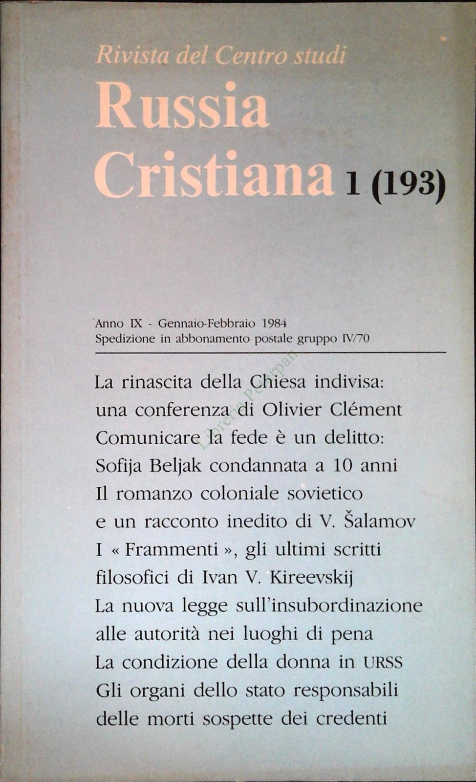 RUSSIA CRISTIANA N. 193 - GENNAIO-FEBBRAIO 1984