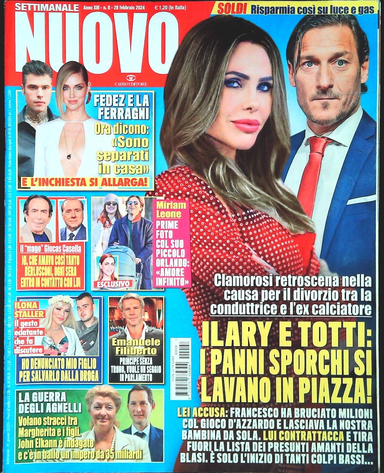 SETTIMANALE NUOVO 28 FEBBRAIO 2024 - ILARY E TOTTI-FEDEZ-ILONA SRTALLER-AGNELLI