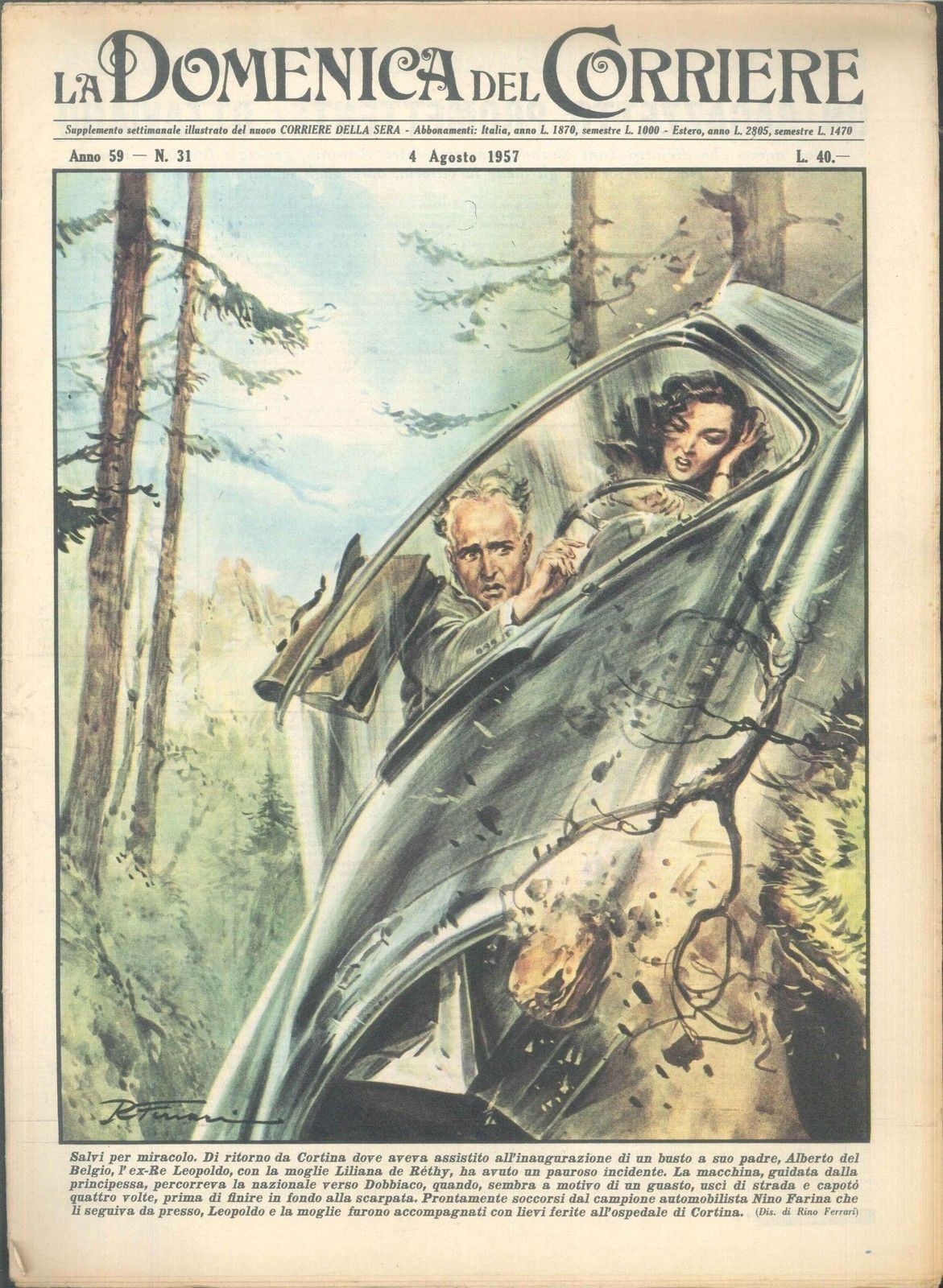 DOMENICA DEL CORRIERE N 31 - 4 AGOSTO 1957 - ILLUSTRATORE RINO FERRARI