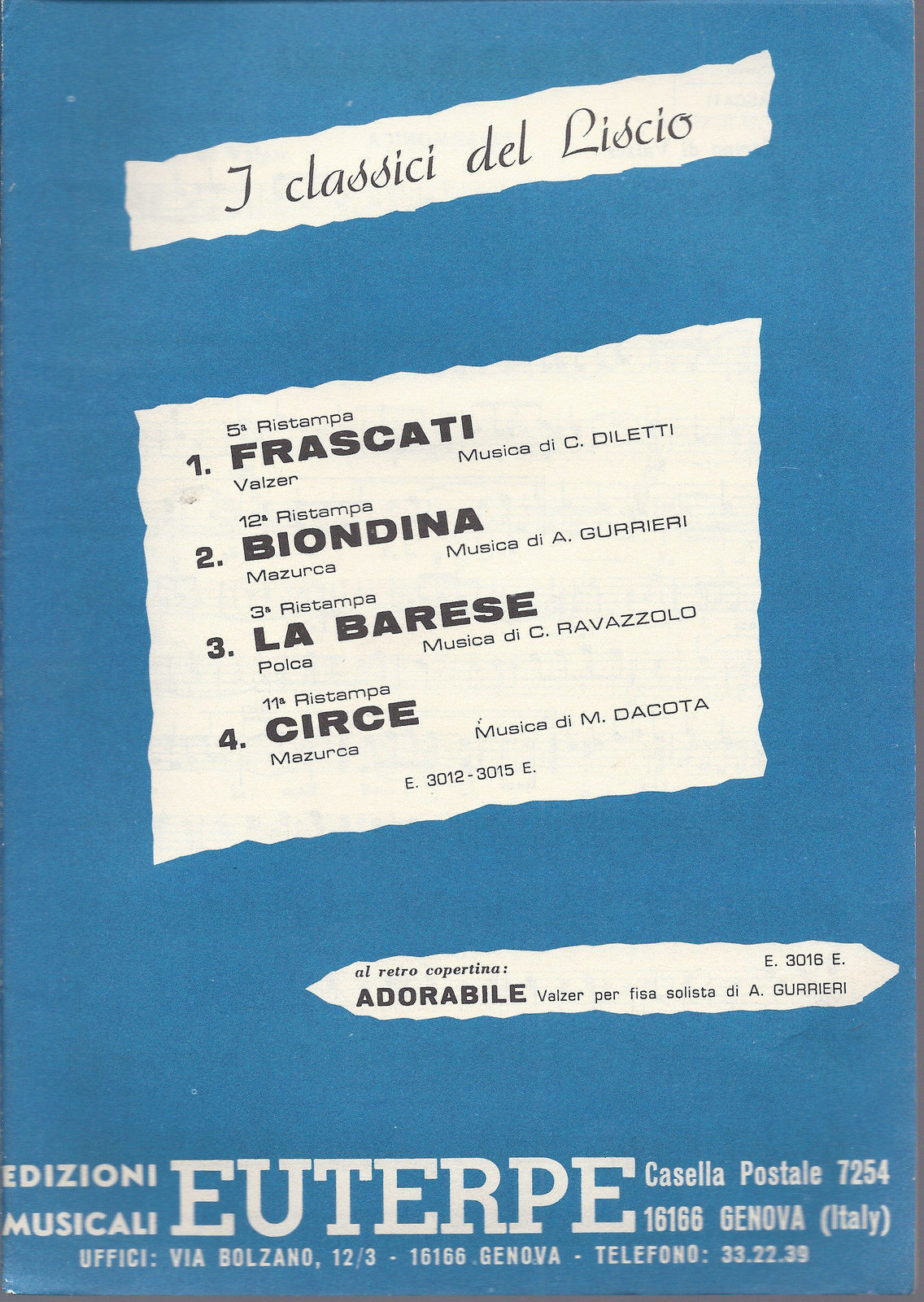 FRASCATI - BIONDINA - LA BARESE - CIRCE - ADORABILE # SPARTITO - Ed. Euterpe