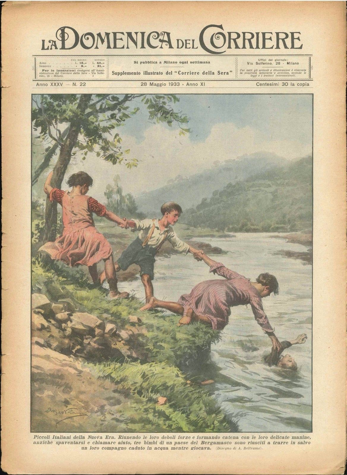 DOMENICA DEL CORRIERE N 22 - 28 MAGGIO 1933 - ILL. A. BELTRAME