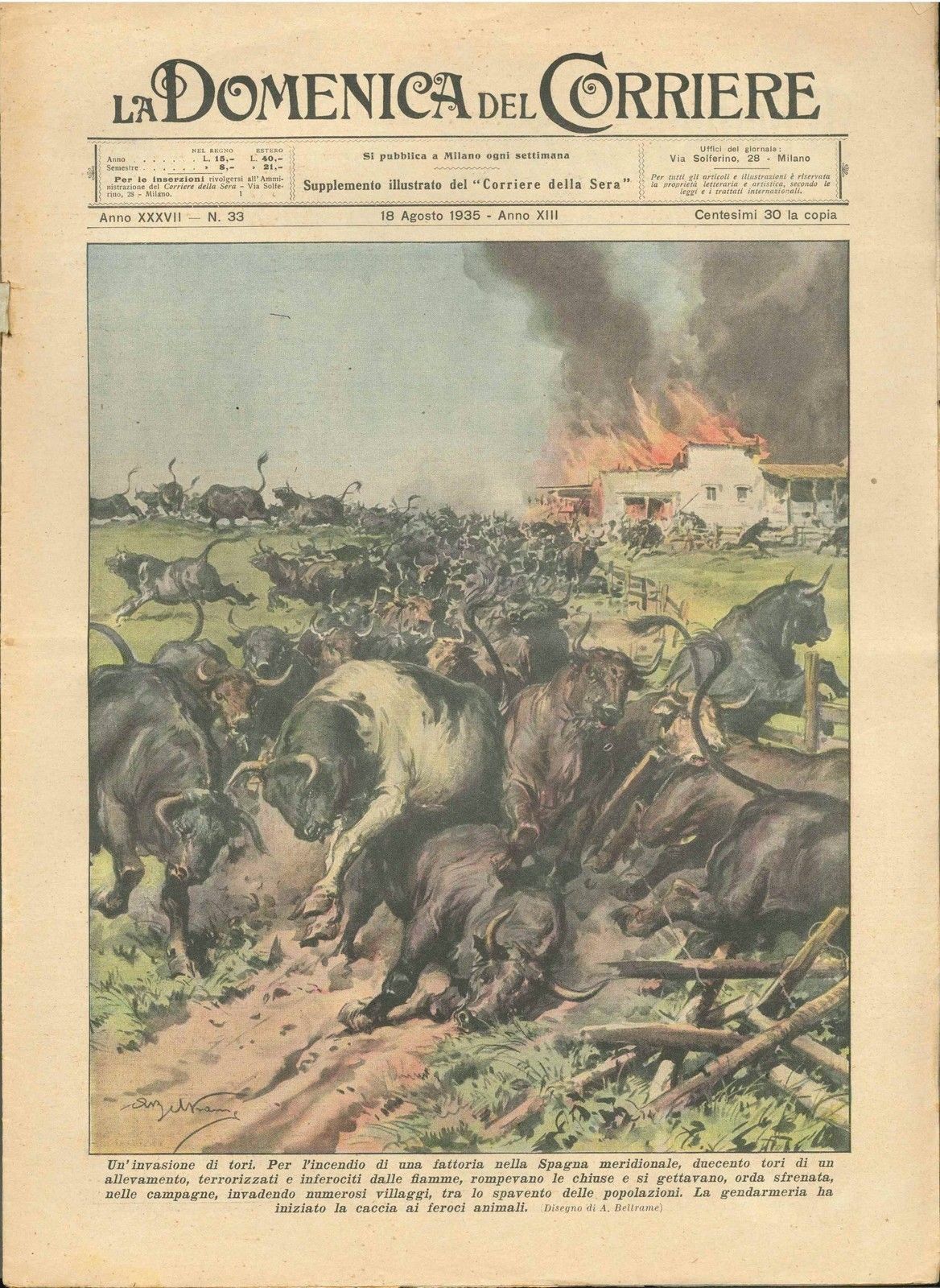 DOMENICA DEL CORRIERE N 33 - 18 AGOSTO 1935 - ILL. A. BELTRAME
