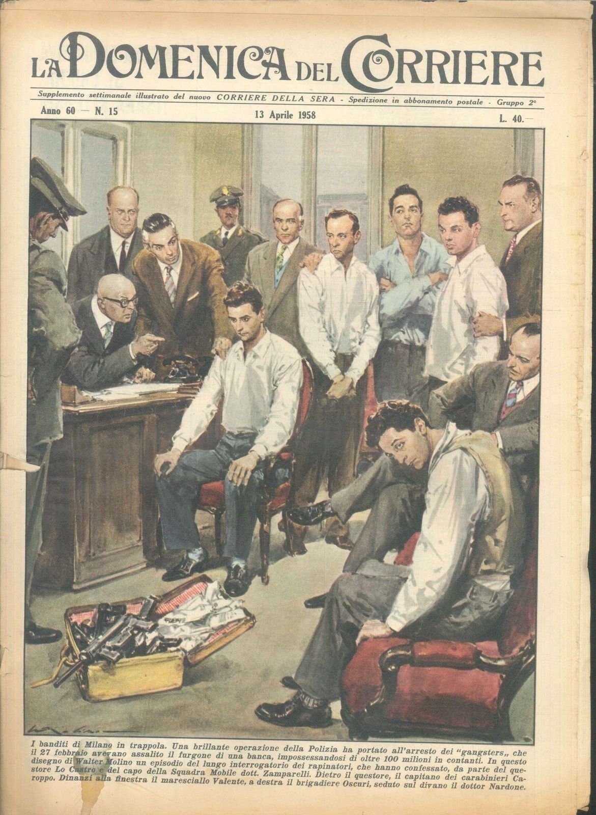 DOMENICA DEL CORRIERE N 15 - 13 APRILE 1958 - ILL. WALTER MOLINO