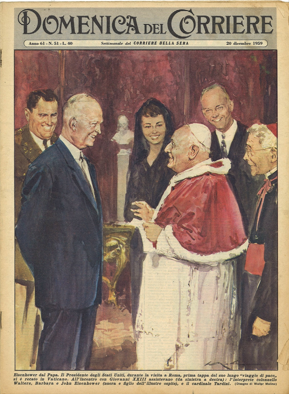 DOMENICA DEL CORRIERE N 51 - 20 DICEMBRE 1959 - ILLUSTRATORE WALTER MOLINO