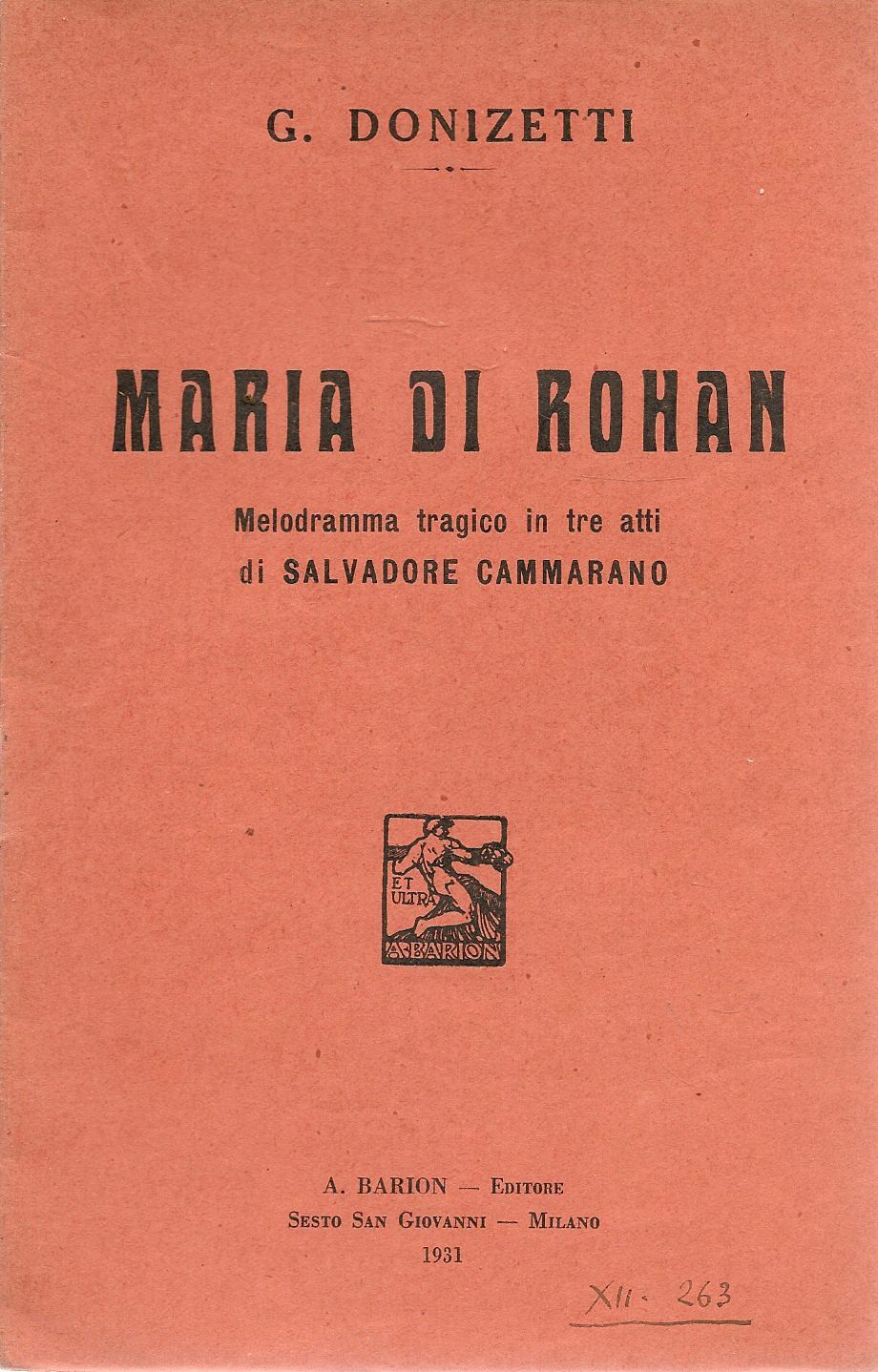 MARIA DI ROHAN - G. DONIZETTI LIBRETTO D'OPERA DI SALVATORE CAMMARANO