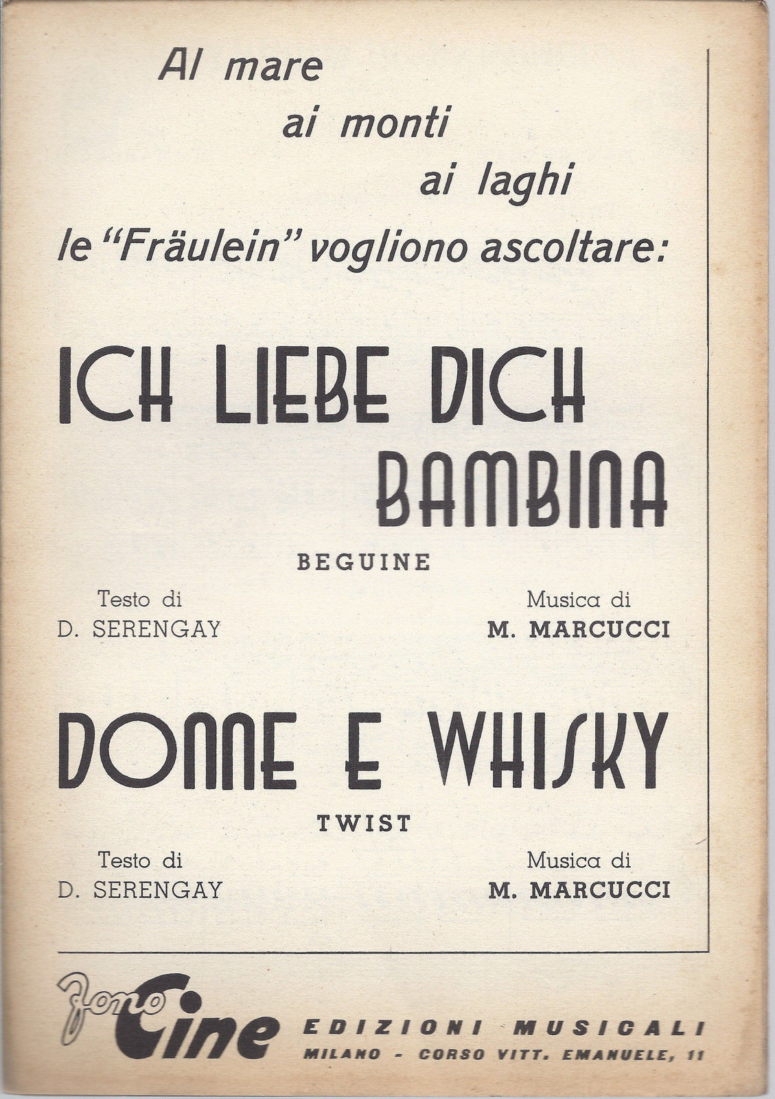 ICH LIEBE DICH BAMBINA - DONNE E WHISKY D. Serengay - M. Marcucci # SPARTITO