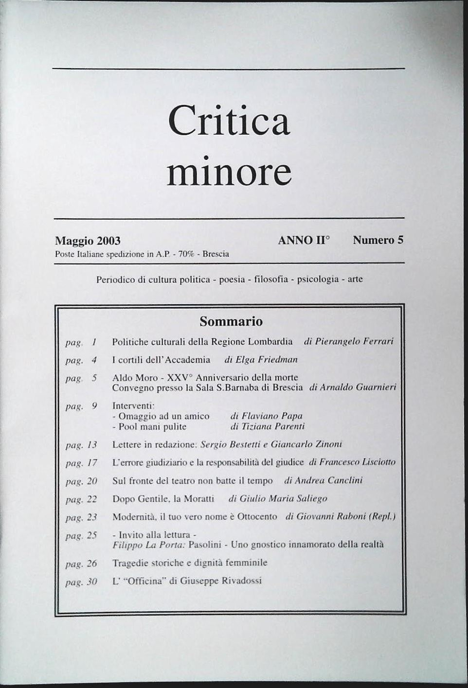 CRITICA MINORE - MAGGIO 2003