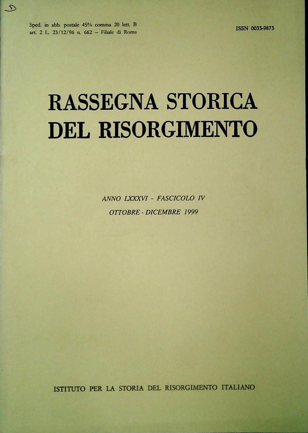 RASSEGNA STORICA DEL RISORGIMENTO - OTTOBRE-DICEMBRE 1999