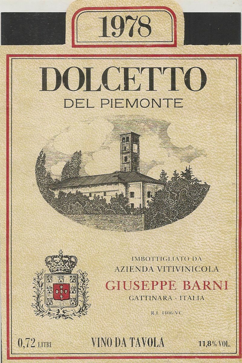 DOLCETTO DEL PIEMONTE 1978 - AZ. VIN. GIUSEPPE BARNI - ETICHETTA VINO