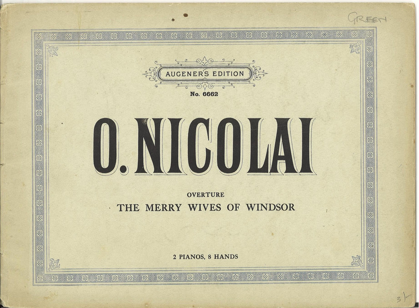 THE MERRY WIVES OF WINDSOR. OVERTURES-O. NICOLAI - SHEET MUSIC 2 PIANOS 8 HANDS