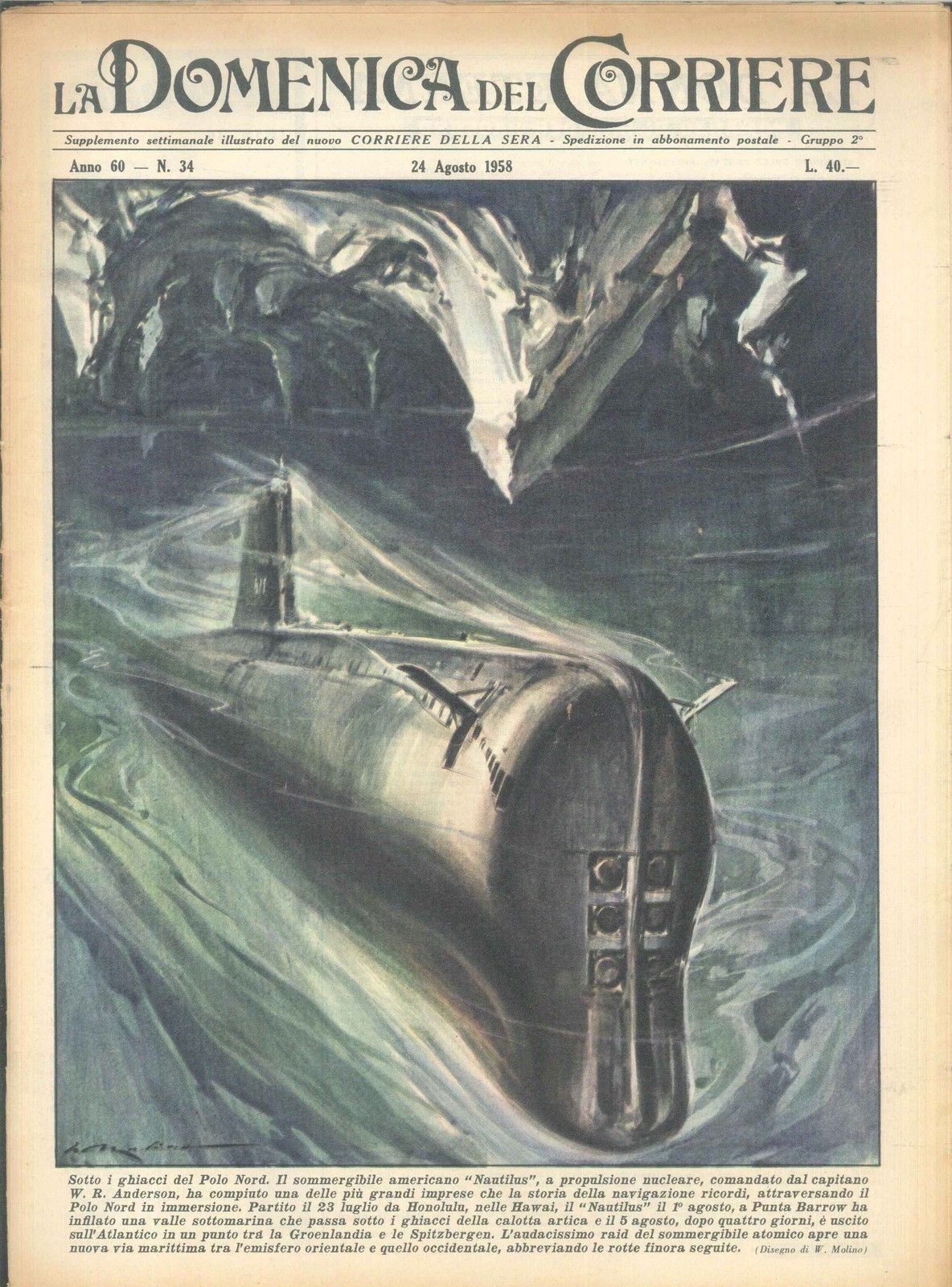 DOMENICA DEL CORRIERE N 34 - 24 AGOSTO 1958 - ILL. WALTER MOLINO