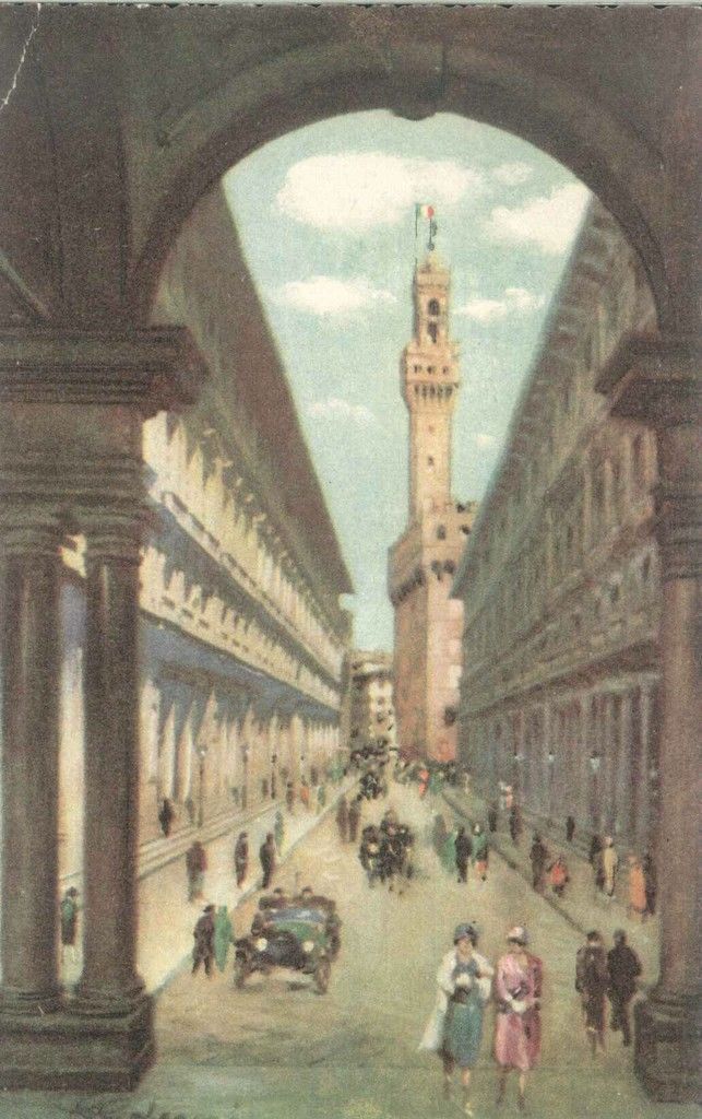 FIRENZE - GLI UFFIZI E LA GALLERIA - DISEGNATA - NV