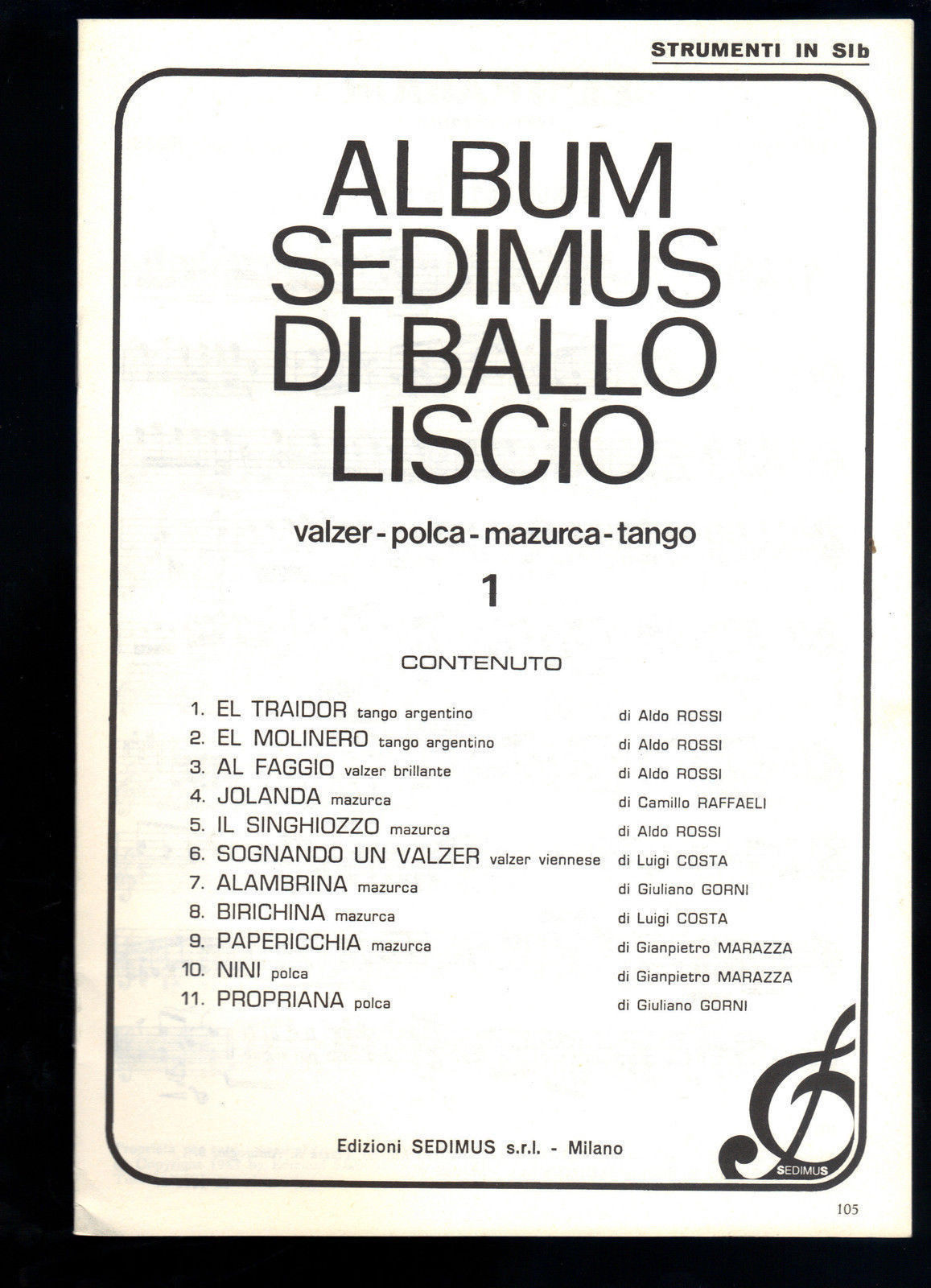 ALBUM SEDIMUS DI BALLO LISCIO VOL. 1 - 11 BRANI # SPARTITO - STRUMENTI IN SIb