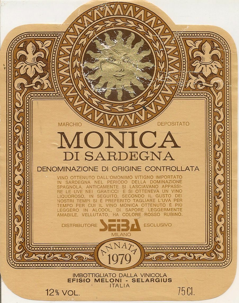 MONICA DI SARDEGNA - EFISIO MELONI - 1979 - ETICHETTA VINO