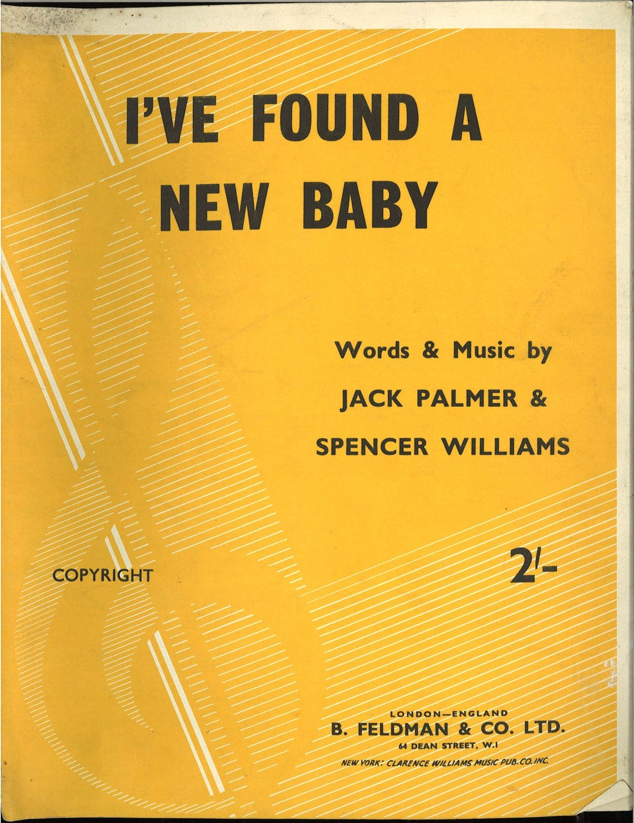 I'VE FOUND A NEW BABY - SPARTITO-SHEET MUSIC