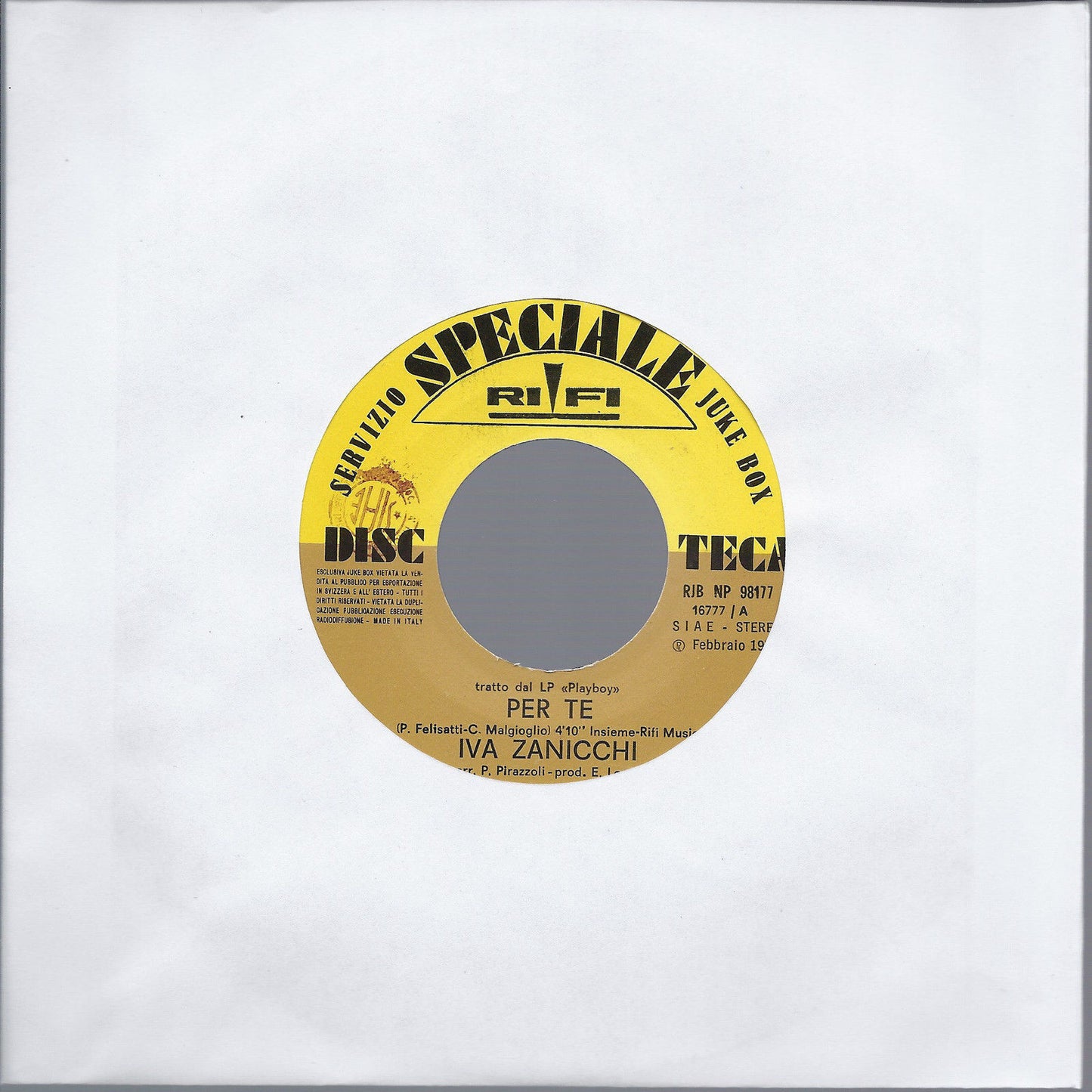 PER TE # IVA ZANICCHI = STRANGER IN PARADISE # SHAKE - Edizione per Juke Box