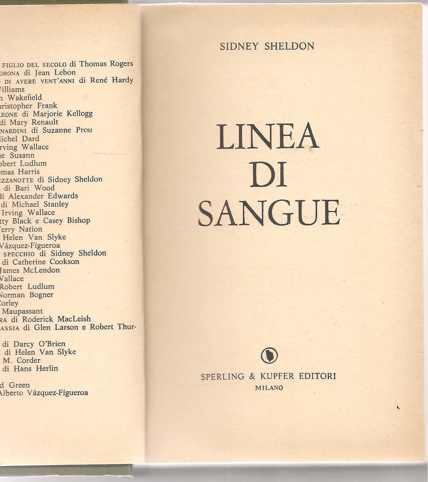 LINEA DI SANGUE - SIDNEY SHELDON - SPERLING E KUPFER 1979 - OUTLET DEL LIBRO