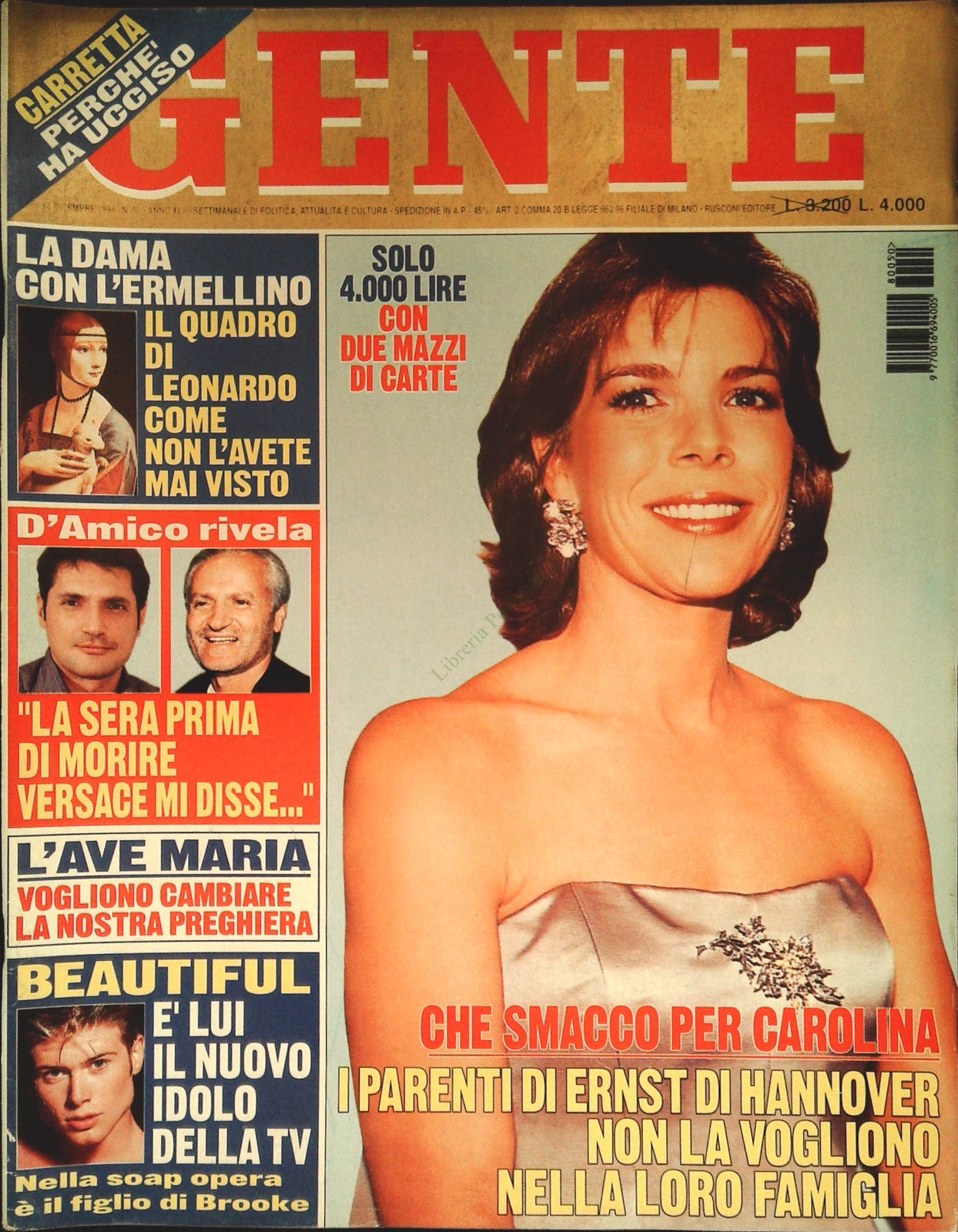 GENTE 14 DICEMBRE 1998 - CAROLINA - VERSACE