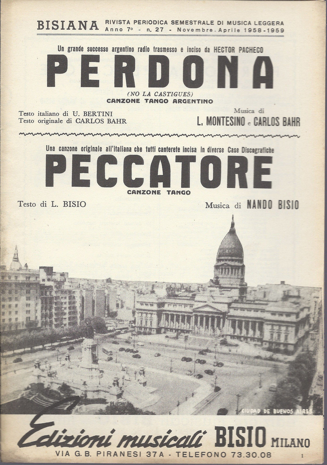 PERDONA L. Montesino, C. Bahr - PECCATORE N. Bisio # SPARTITO - Ediz. Bisio