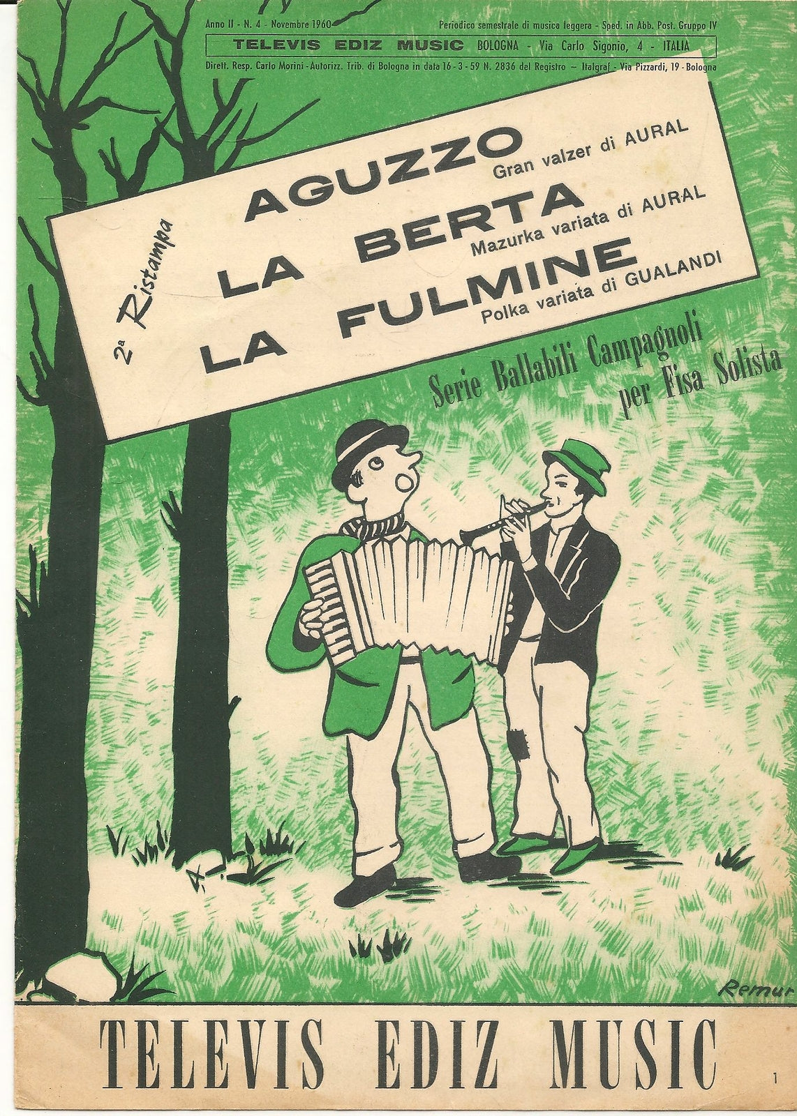 AGUZZO. gran valzer - LA BERTA.mazurka - LA FULMINE. polka - SPARTITO