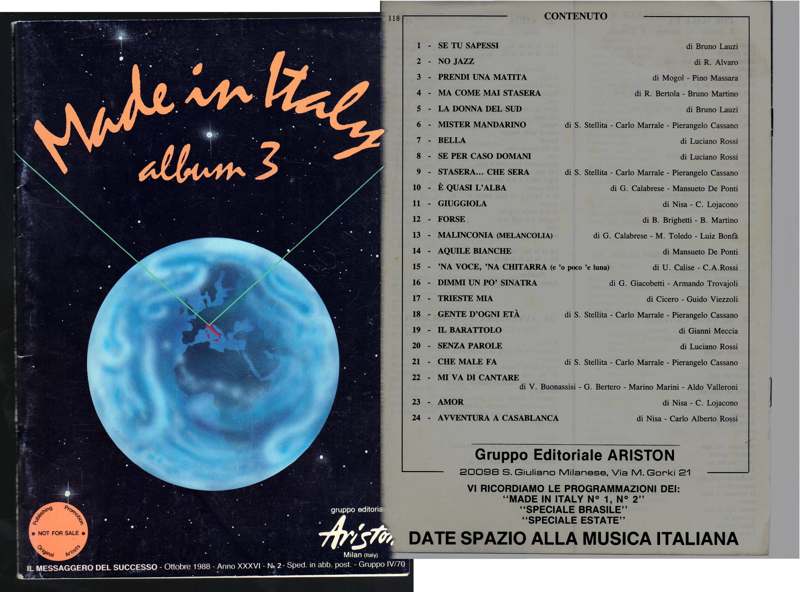 MADE IN ITALY - ALBUM n. 3 - 24 Brani -- SPARTITO - Ediz. ARISTON