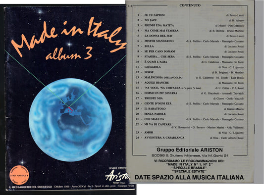 MADE IN ITALY - ALBUM n. 3 - 24 Brani -- SPARTITO - Ediz. ARISTON